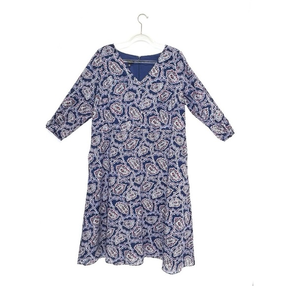 Talbots Midi Dress Size 14W Blue Red White Paisley Fit & Flare Cotton 1X EUC - Picture 3 of 8